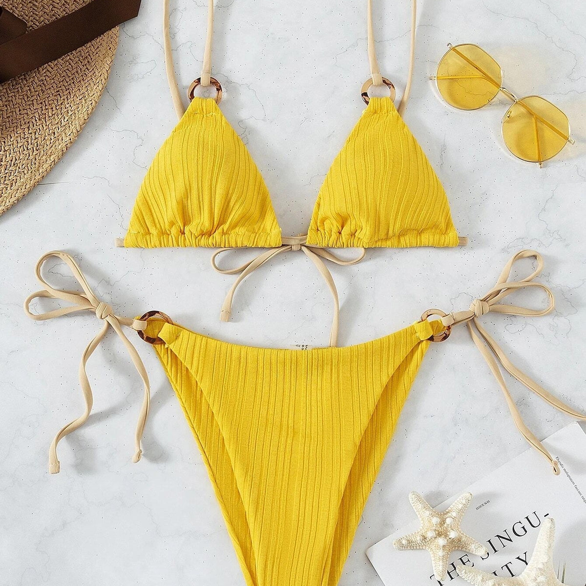 Düz Renkli Askılı Bikini
